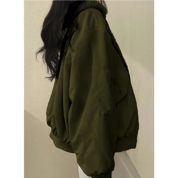NEW Winter Hooded Fleece Puffer Reversible Long Sleeve Oversized Jacket XS - Picture 6 of 7